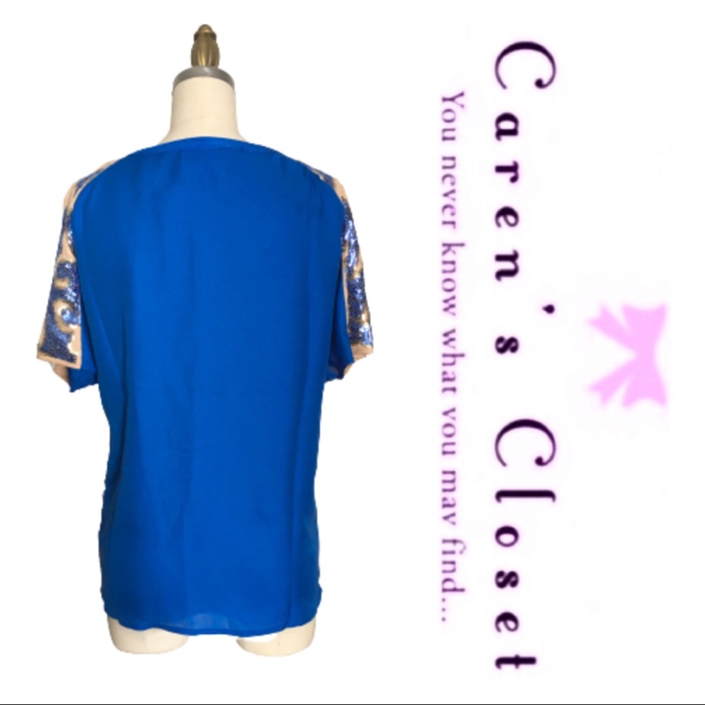 NWT Tracy Reese Royal Blue & Nude Sequined Top - Picture 7 of 7